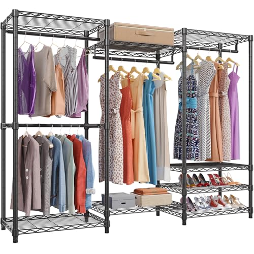 VIPEK V5 Heavy Duty Clothes Rack, Portable Closet Wardrobe with 4 Hanging Rods & 8 Shelves, Freestanding Adjustable Garment Rack for Bedroom, Walk-in Closet, 890 lbs Capacity, Black, 68.9" L