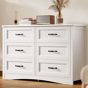 Gizoon 6 Drawer Dresser for Bedroom，47'' Larger Chest of Drawers with Mental Handle for Ki