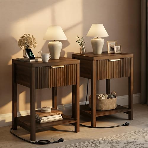 Lulive Night Stand Set 2, Fluted Nightstand with Charging Station, Woo — Real-world performance testing in action