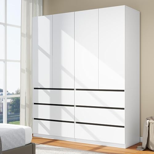 LABROSKIA Bedroom Armoire Wardrobe Closet with 6 Drawers: White Wardro — Build quality and design details up close