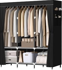 LOKEME Wardrobe Closet,Portable Closet for Bedroom Steel Pipe Diameter 19mm Strong and Stu