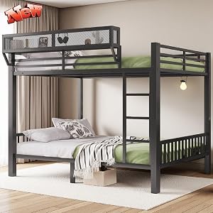 SIGKONE Stronger and Safer Steel Queen Over Queen Size Bunk Bed, Thickened Heavy Duty More