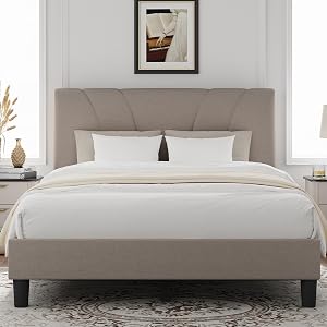 Novilla Queen Bed Frame with Headboard, Bed Frame Queen Size with Wood Slats Support,Linen
