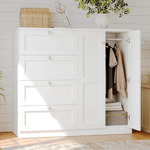 VOWNER Armoire Wardrobe Closet with 4 Drawers and 2 Doors, 43''H Cloth — Our recommended configuration for best results