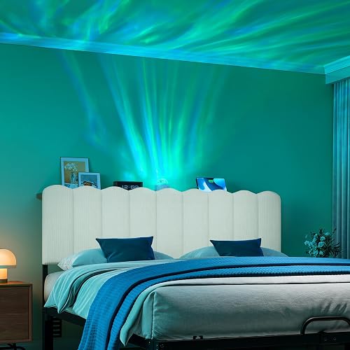 Pinmoco Queen Headboard with Aurora Lights, Striped Velvet Scalloped U — Our recommended configuration for best results