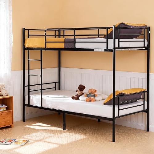 Karl home Black Bunk Bed Twin Over Twin, Metal Bunk Bed with Built-in — Build quality and design details up close