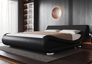 Allewie Queen Size Bed Frame with Ergonomic & Adjustable Headboard, Low Profile Modern