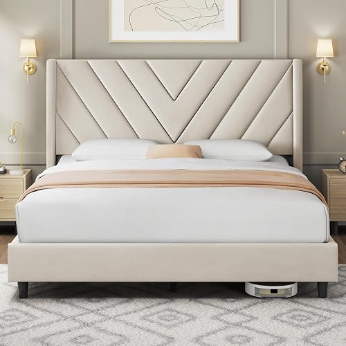 Yaheetech Queen Bed Frame Upholstered Platform Bed/Wooden Slat Support — Our recommended configuration for best results