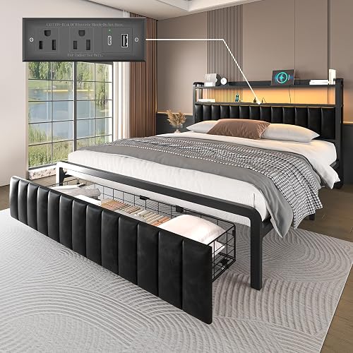 Queen Bed Frame with Charging Station and LED Lights, Black Upholstere — Our recommended configuration for best results
