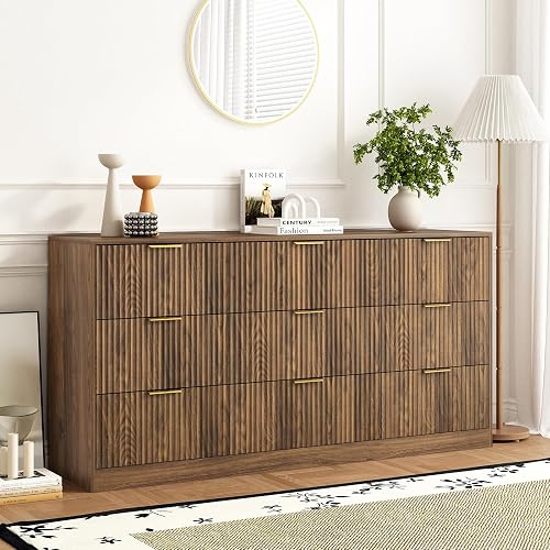 Sscaktu Walnut 9 Drawer Dresser for Bedroom, 63