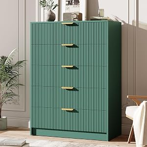 Garvee 5 Drawer Dresser for Bedroom - 43.3" Tall Vertical Modern Fluted Chest of Draw
