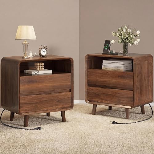 Nasonet Night Stand Set 2 with Charging Station, 23.7'' Wide Mid Centu — Build quality and design details up close