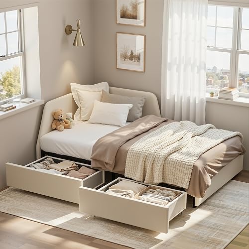 LIKIMIO Premium Twin Corner Day Bed Frame, Modern Upholstered Daybed w — Manufacturer product photo — best daybeds small spaces