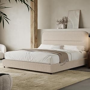 HOMBCK Bed Frame Queen Size, Boucle Upholstered Platform Queen Bed Frame with Headboard, S