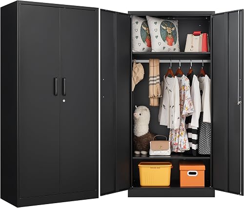 Metal Wardrobe Cabinet with Hanging Rod & Lock,Black Armoire Wardrobe — Real-world performance testing in action