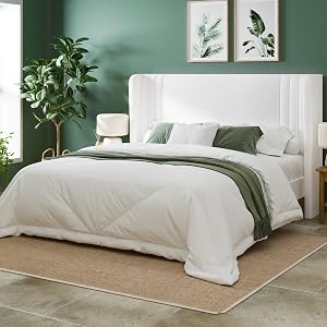 Allewie Queen Size Velvet Platform Bed Frame with Vertical Tufted Wingback Headboard, Easy