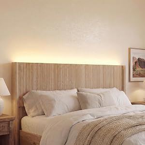 BONITURE Queen Size Headboard Only, Modern Fluted Wall-Mounted Head Board with Lighting, B