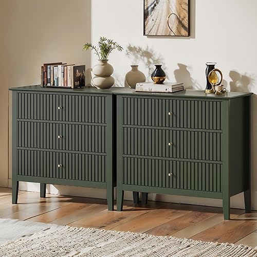 May in Color Large Green Fluted 3 Drawer Dresser Set of 2, Chest of Dr — Our recommended configuration for best results