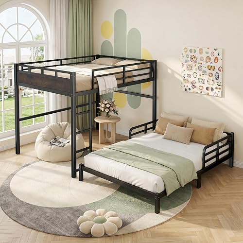 IZLKQC Queen Over Queen Bunk Bed, Convertible Metal Frame with Safety — Real-world performance testing in action
