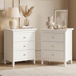 YIGOBUY 3 Drawer Nightstand Set of 2 White Side Table 19" Bedroom Night Stands End Ta