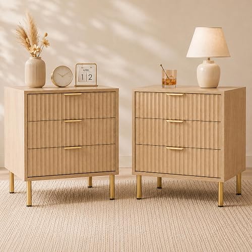 RIHHA Natural Oak Wood Nightstands Set of 2, 24