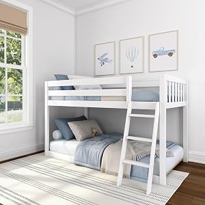 Max & Lily Fundamental Twin Low Bunk Bed, Kids Solid Wood Modern Bed Frame with Strong