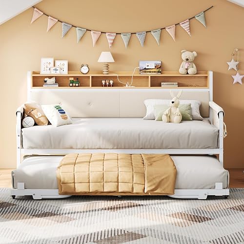 LIKIMIO Daybed with Trundle, Twin Bed Frame with Upholstered Headboard — Our recommended configuration for best results