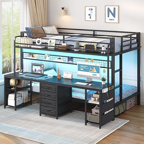 ADORNEVE Bunk Bed Twin Over Twin with 2 Person Desk, LED Lights Twin B — Real-world performance testing in action