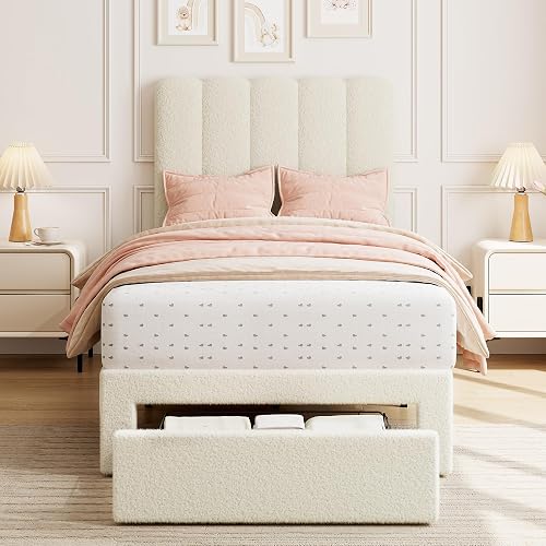 GarveeHome Twin Bed Frame with Under-Bed Drawer, Upholstered Platform — Manufacturer product photo — garveehome twin bed review