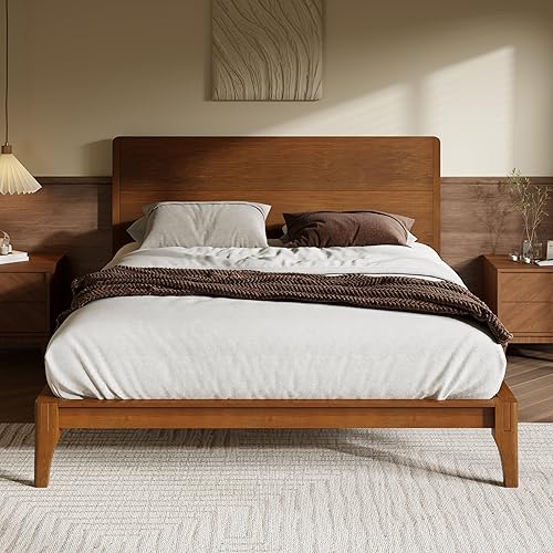 Merax Queen Size Bamboo Platform Bed, Mid-Century Modern Bed Frame wit — Build quality and design details up close
