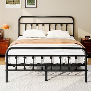 zunatu Queen Size Metal Platform Bed Frame/Victorian Style Headboard and Footboard/Steel S