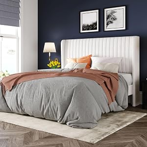 Allewie Queen Size Velvet Bed Frame/Vertical Channel Tufted Wingback Headboard/Upholstered