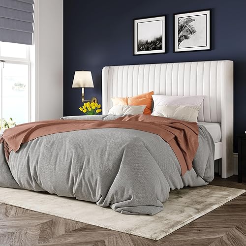 Allewie Queen Size Velvet Bed Frame/Vertical Channel Tufted Wingback H — Build quality and design details up close