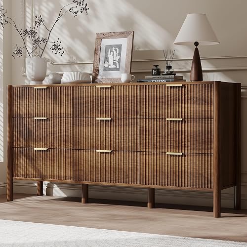 CHUWELL Fluted Walnut Dresser for Bedroom, 63