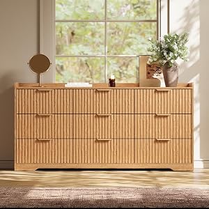 RELAXBAYS 9-Drawer Fluted Chest of Drawers, 57.9" Wide Dresser for Boho Theme Bedroom