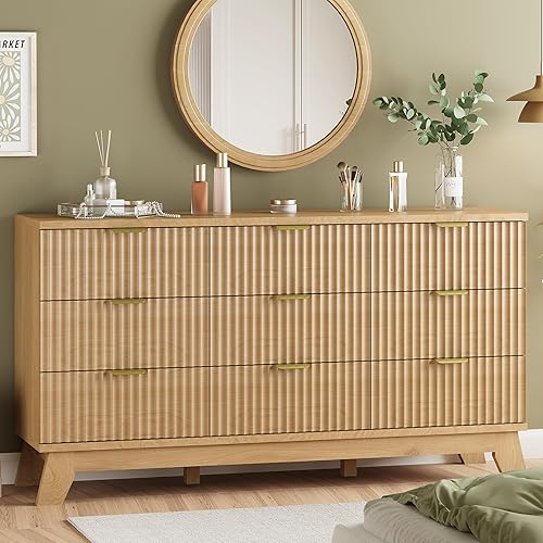 Fluted Dresser for Bedroom with 9 Drawers, 57" Wide Modern Chest of Dr — Build quality and design details up close